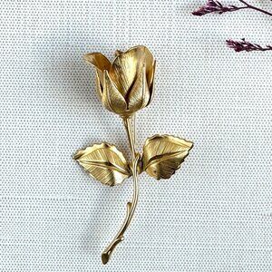 Vintage 1960S Giovanni Rose Brooch Gold Tone Floral Pin 2.75" X 1.5" Collectible